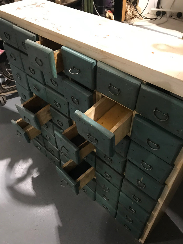 Vintage  French Wooden Bank of 48 Drawers #2741 Byron