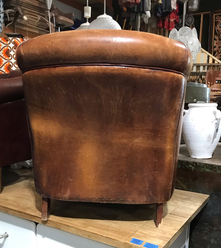 Vintage French 1940s Leather Club Chair  #3650A