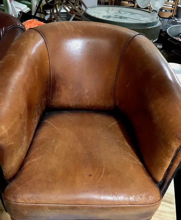 Vintage French 1940s Leather Club Chair  #3650A
