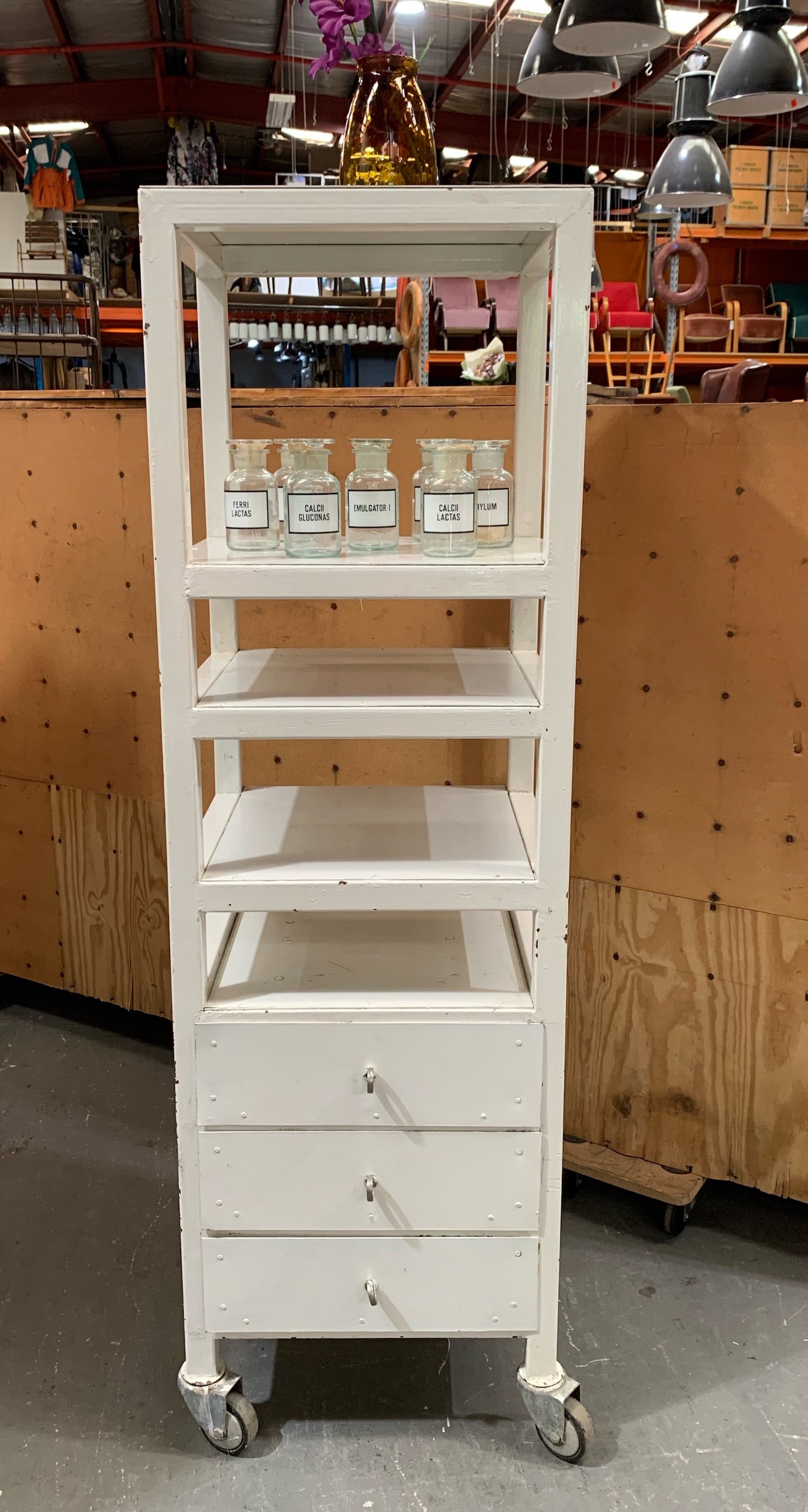 European 1940s Enamel  Medical  Cabinet #4408