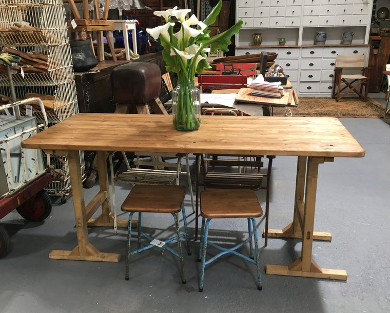 Vintage European Wooden Trestle Table #B3165 (1)  Byron