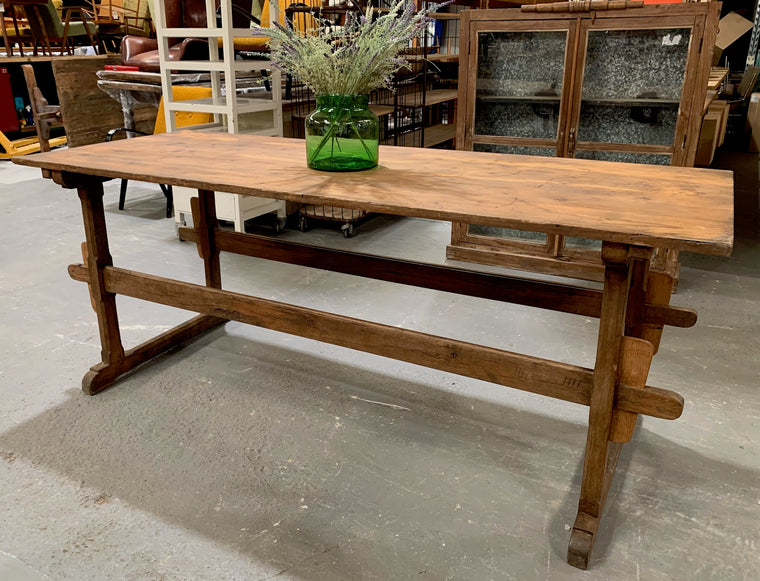 Vintage European Kitchen  Trestle Table #4416