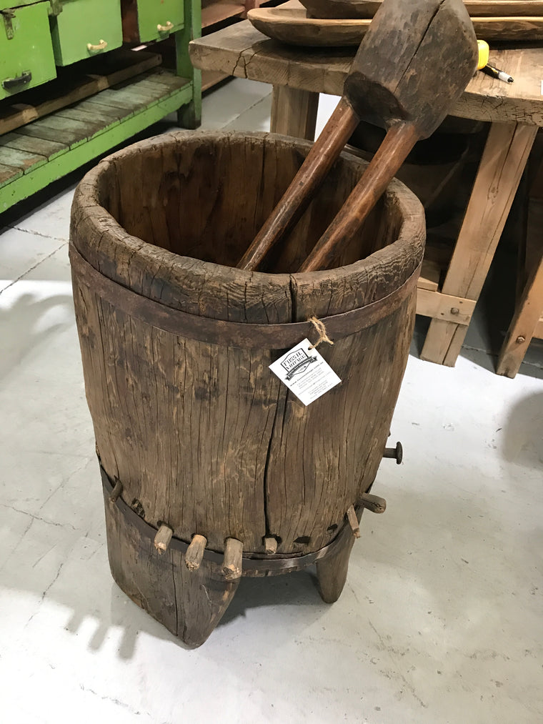 Vintage European primitive wooden mortar and pestle #2322/1 Byron Warehouse