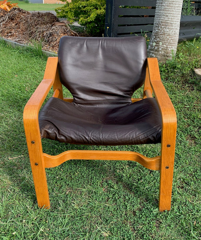 Swedish Mid Century Leather  Lounge Chair  #4435 Byron