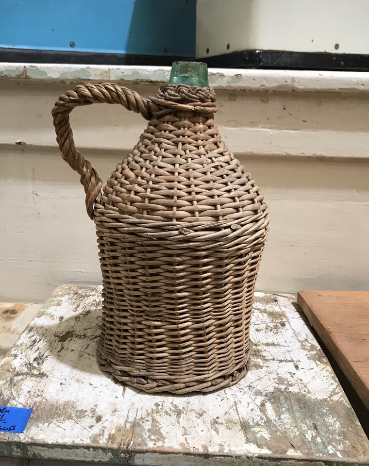 Vintage European Wicker Wine Demijohn Bottle  #3663A