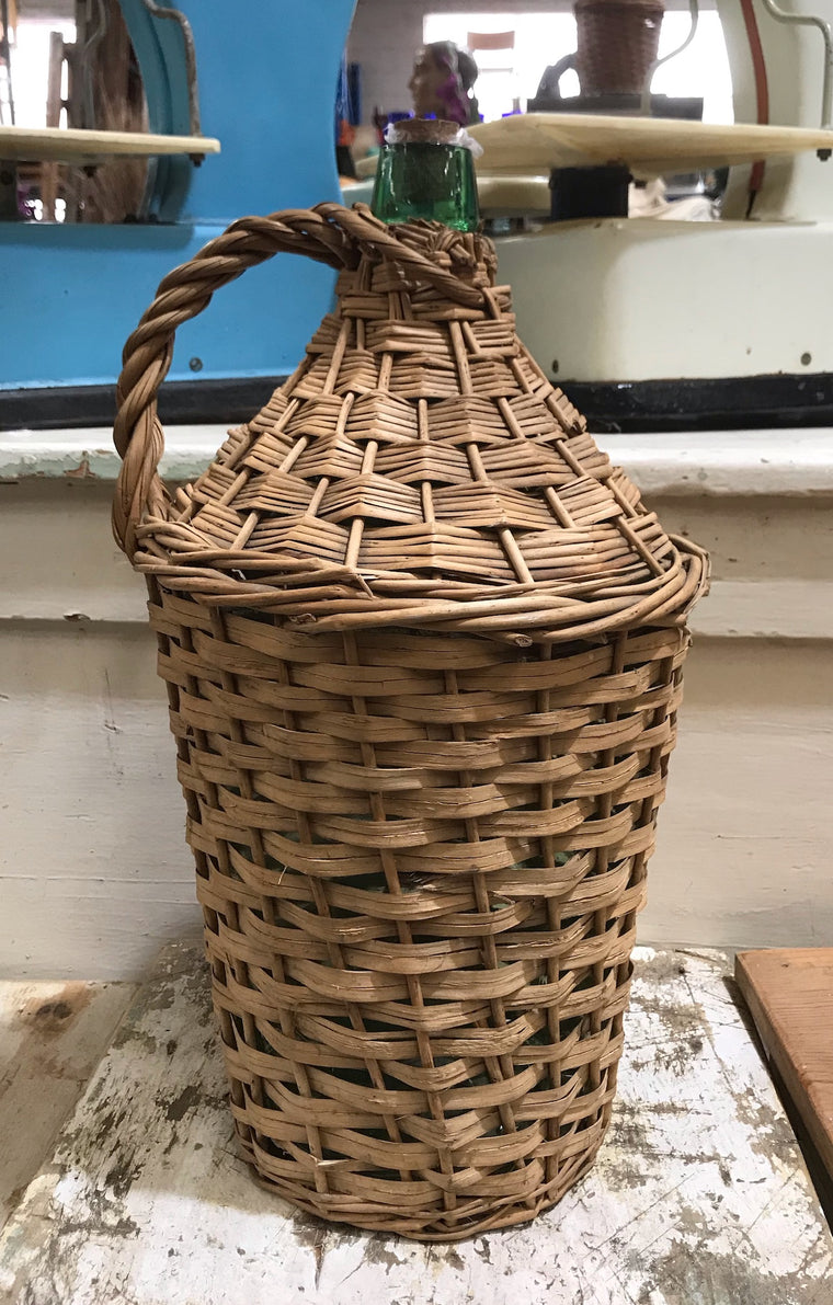 Vintage European Wicker Wine Demijohn Bottle  #3663E
