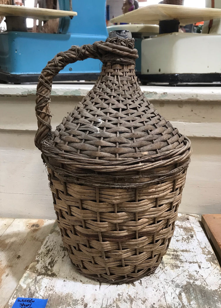 Vintage European Wicker Wine Demijohn Bottle  #3663F