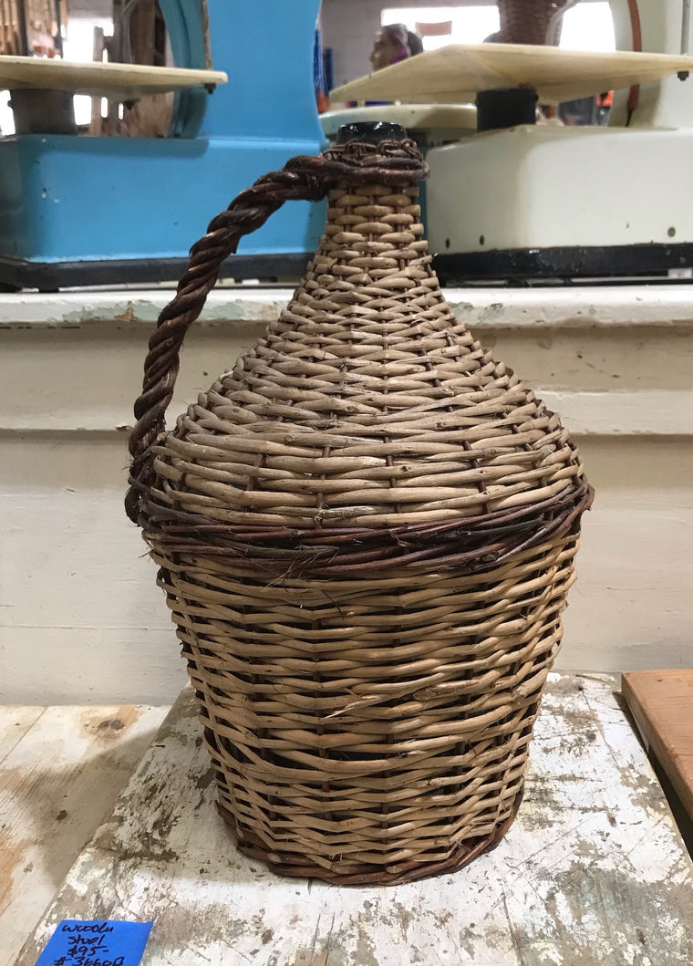 Vintage European Wicker Wine Demijohn Bottle  #3663G