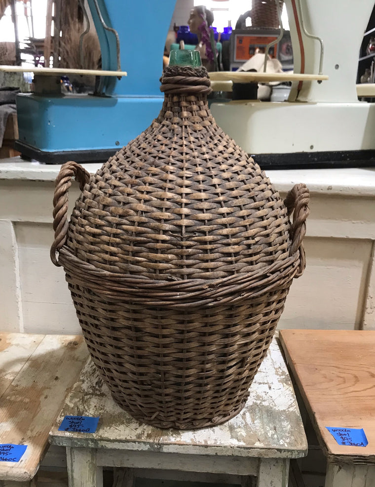 Vintage European Wicker Wine Demijohn Bottle  #3663H