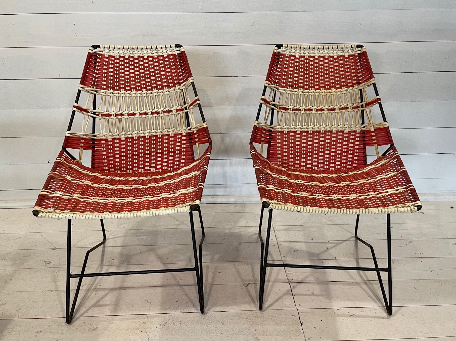 Vintage Mid Century Plastic Wicker Chairs #3768a