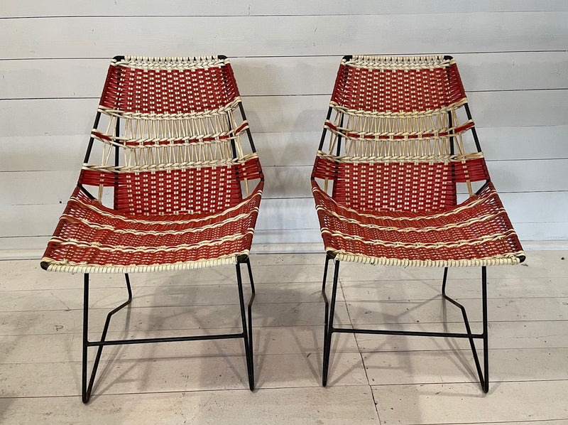 Vintage Mid Century Plastic Wicker Chairs #3768a