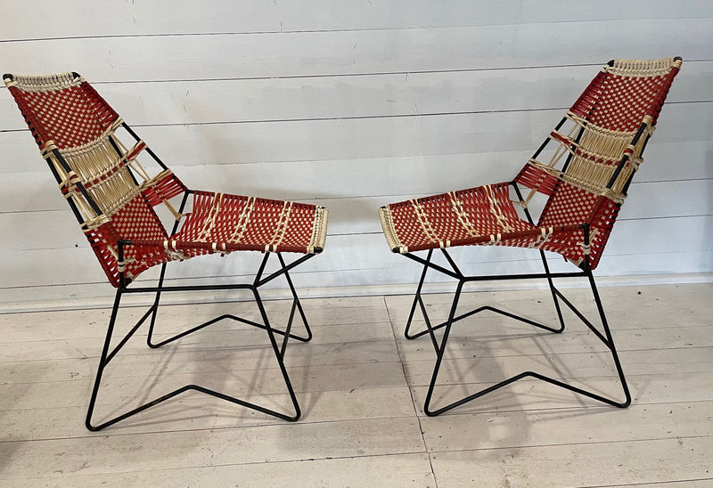 Vintage Mid Century Plastic Wicker Chairs #3768a