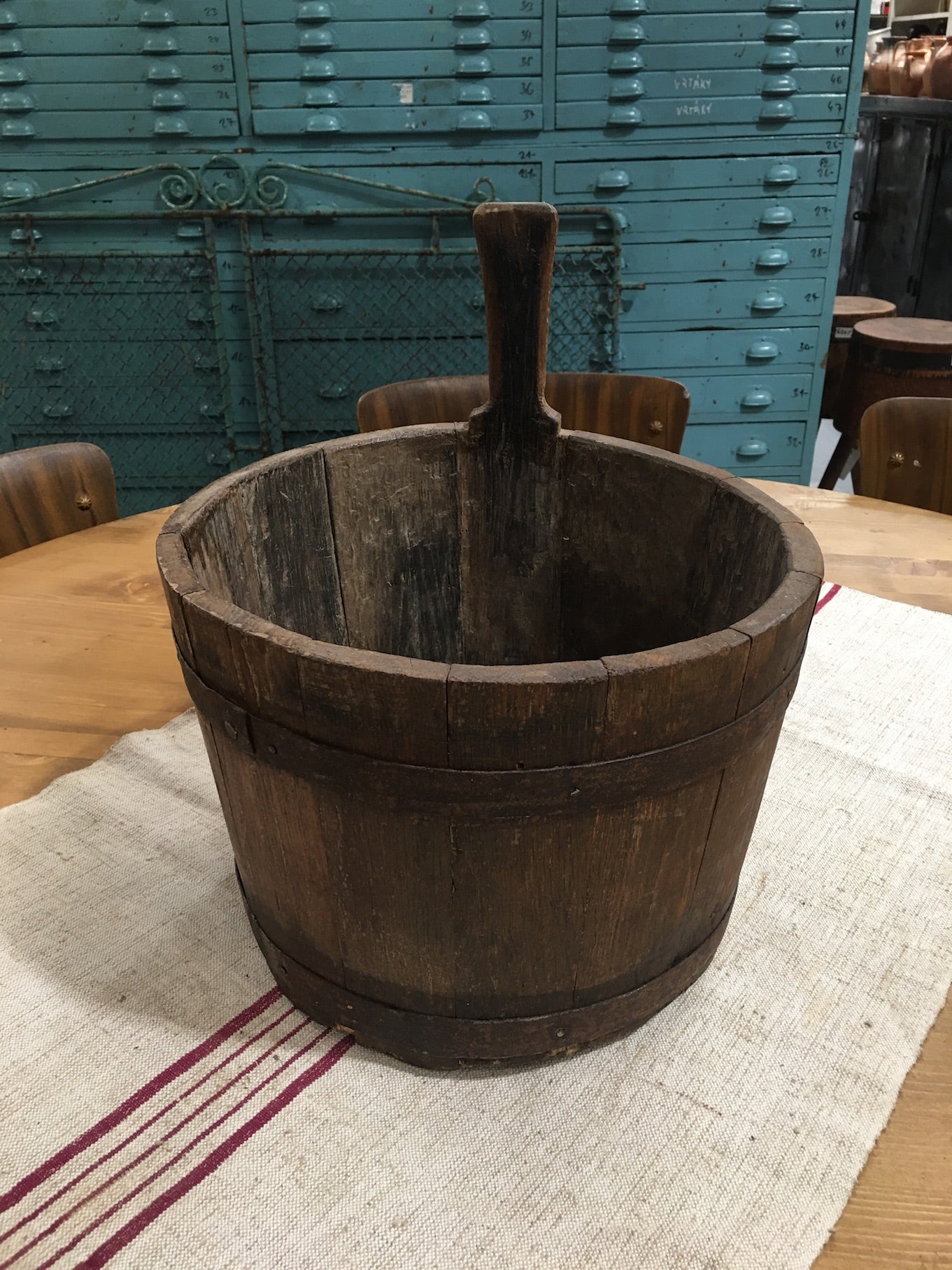 Vintage  European Wooden Water Bucket #3234 (3)