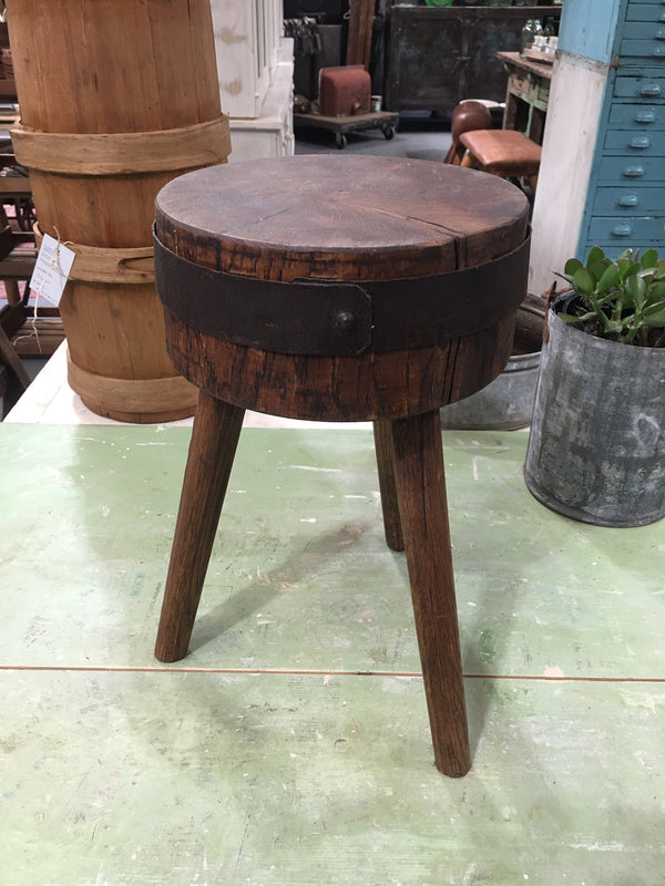 Vintage  European Wooden Block Stool #3240 (1)