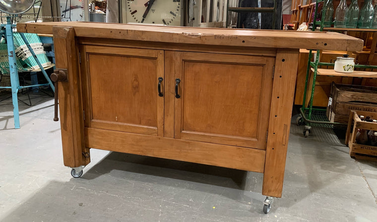 Vintage  European  Woodworking Bench with Cupboards  #4505 Byron