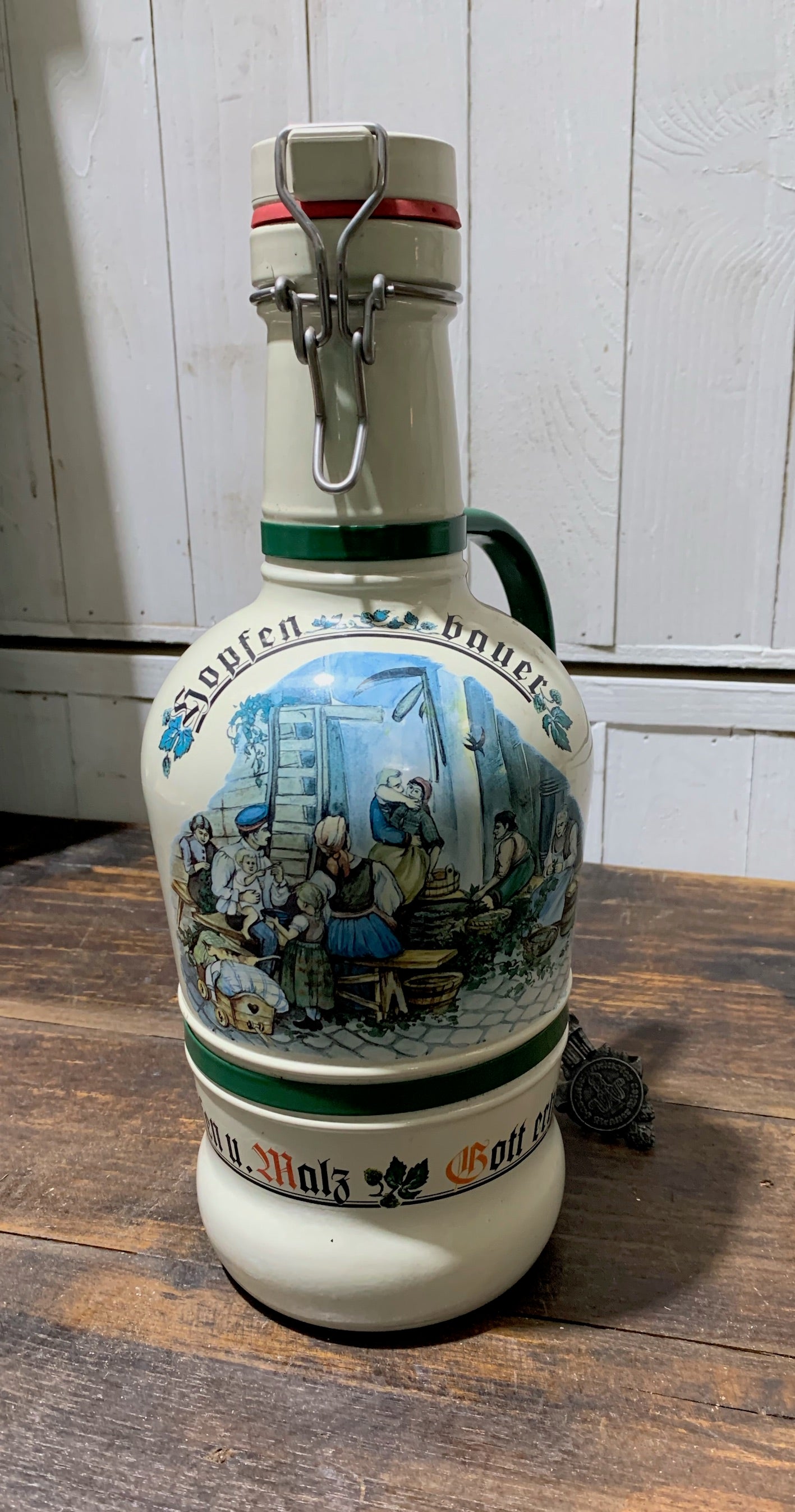 Vintage Painted German Beer Bottle  #4517