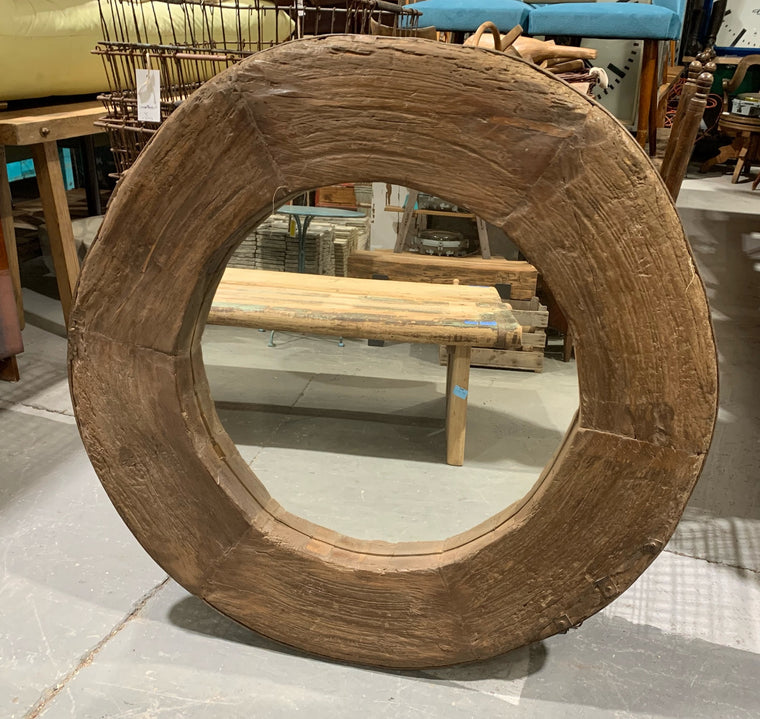 Vintage  Wooden Wagon Wheel Mirror #4531 Byron