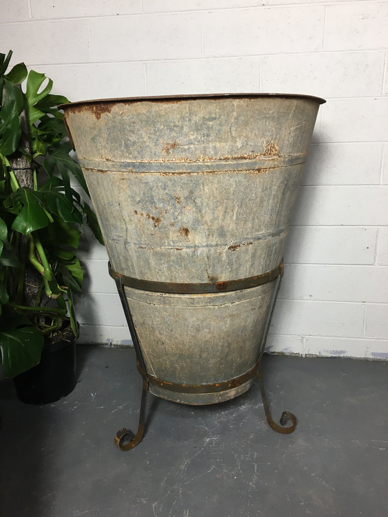 Vintage  Turkish Galvanised Olive Bin with Stand  #3245 (1)