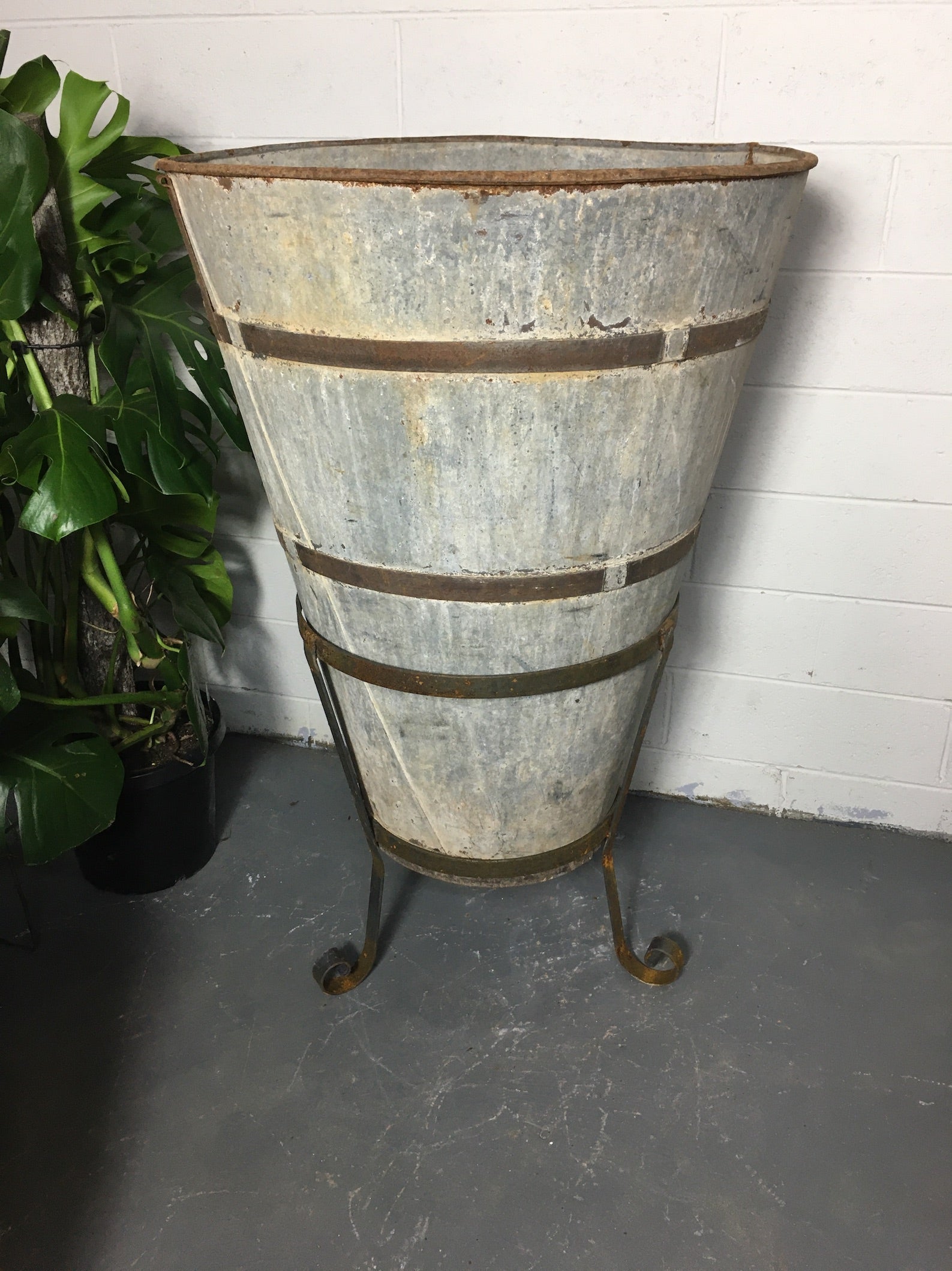 Vintage  Turkish Galvanised Olive Bin with Stand  #3245 (2)