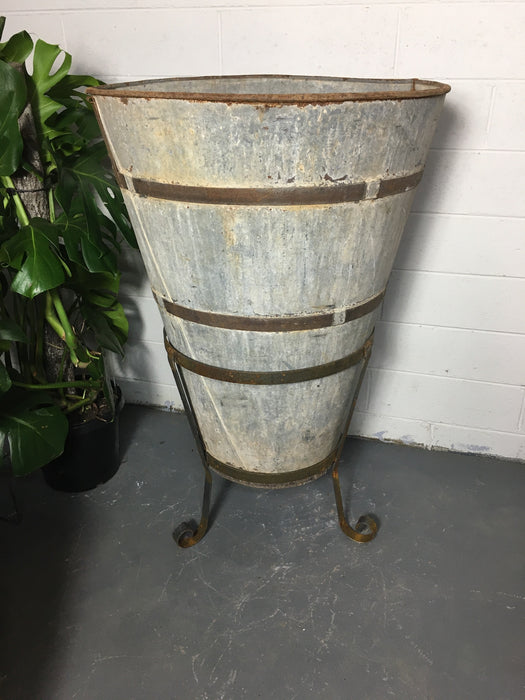 Vintage  Turkish Galvanised Olive Bin with Stand  #3245 (2)