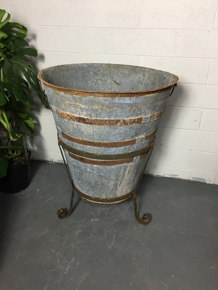 Vintage  Turkish Galvanised Olive Bin with Stand  #3245 (3)