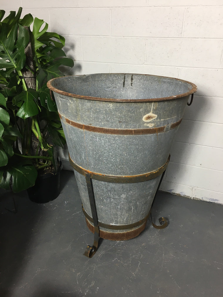 Vintage  Turkish Galvanised Olive Bin with Stand  #3245 (4) Byron