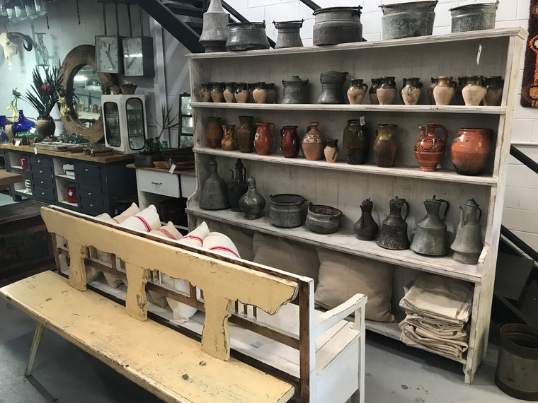 Vintage industrial European wooden kitchen shelving unit #2309