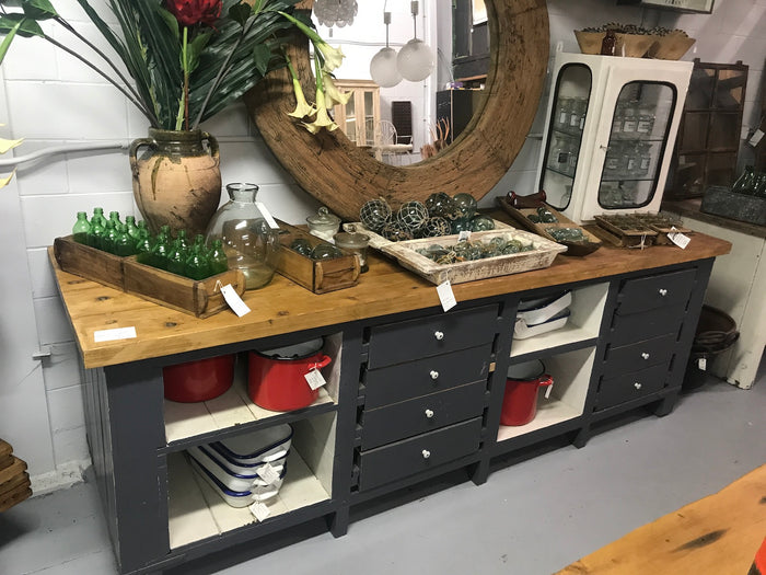 Vintage industrial European workbench table counter Kitchen island 2.5 meter #2189/ 5281 Byron