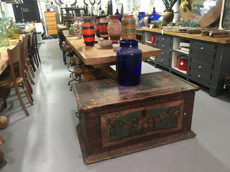 Vintage industrial European wooden trunk #2373 Byron