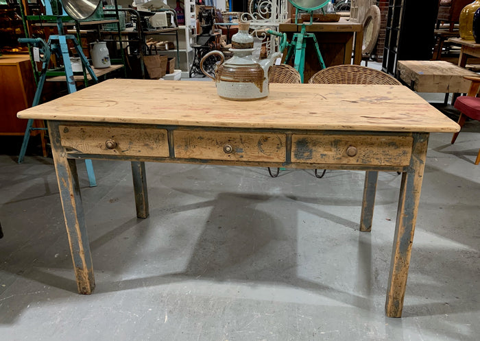 Vintage European Wooden Farmhouse  Kitchen Table  #4544  Byron