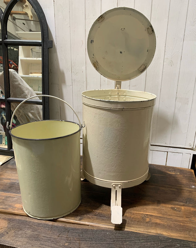 Vintage  Enamel Painted Metal Paper Waste  Bin  #4545