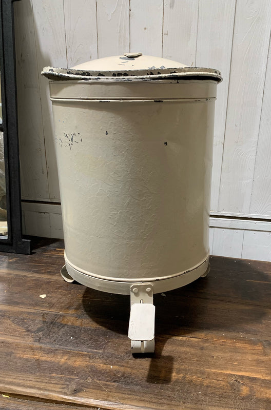 Vintage  Enamel Painted Metal Paper Waste  Bin  #4546