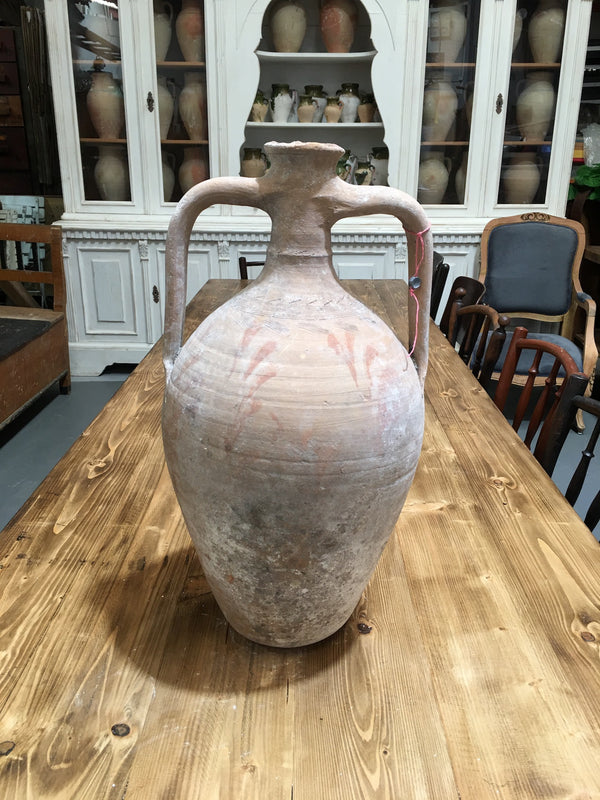 Vintage  Greek  Terracotta 2 Handle Olive Oil Pot #3255  (1)