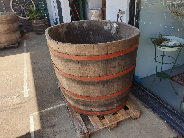 Vintage industrial French oak oval huge wine barrel #1979/2