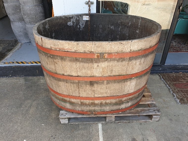 Vintage industrial French oak oval huge wine barrel #1979/2