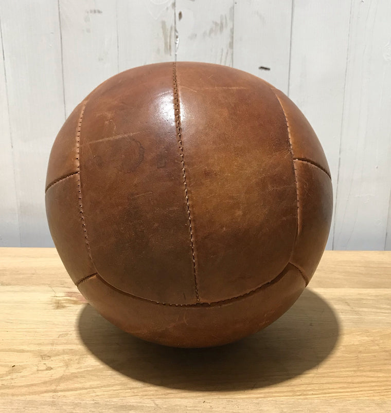 1940s Romanian Leather Medicine Ball #3684C