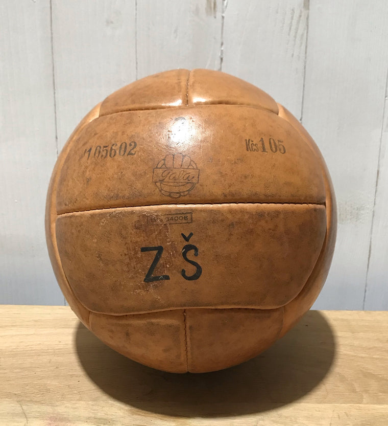 1940s Romanian Leather Medicine Ball #3684E