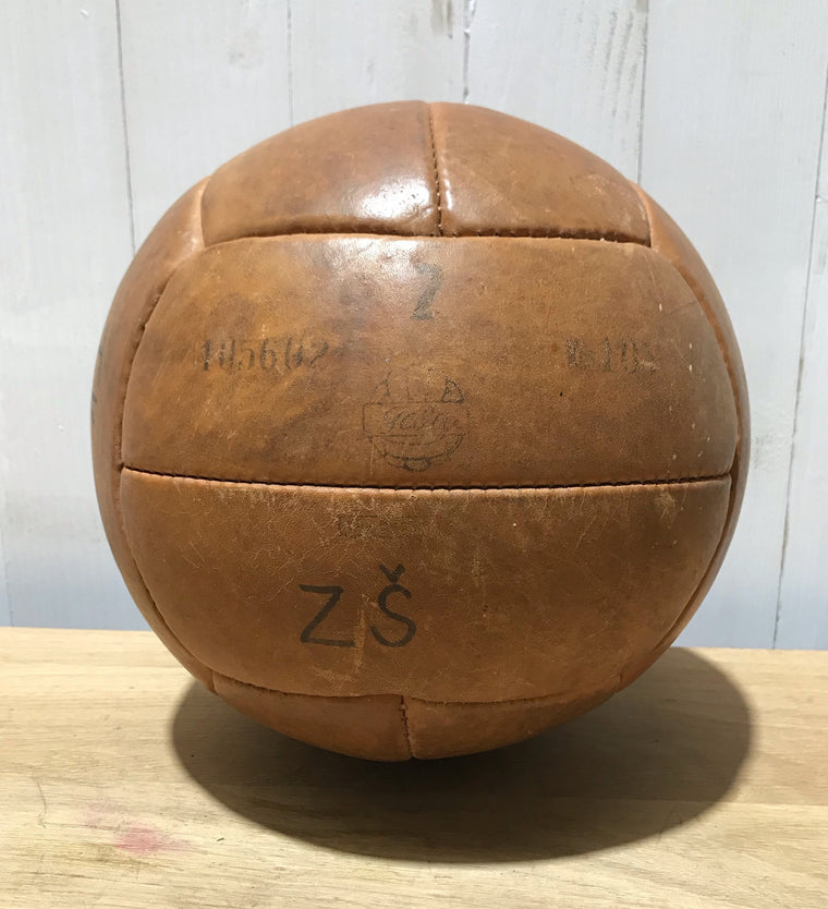 1940s Romanian Leather Medicine Ball #3684F Byron