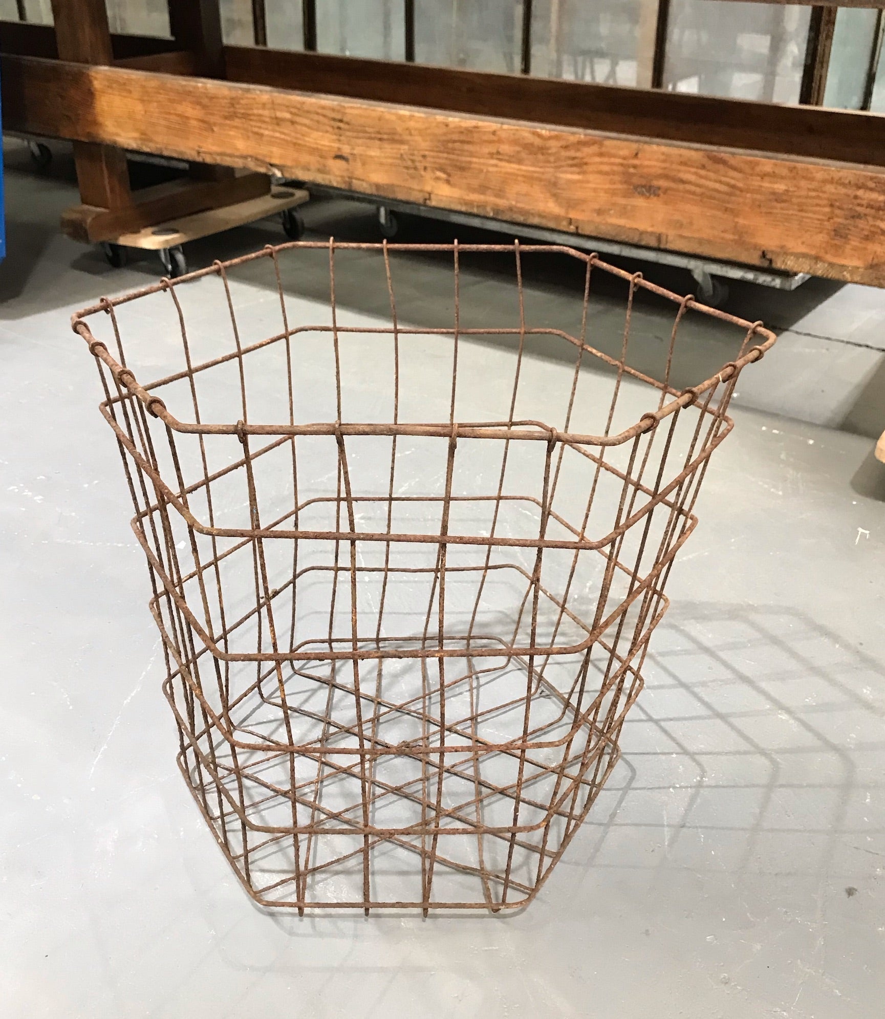 Vintage European  Hexagon Wire Basket Crate  #3763B