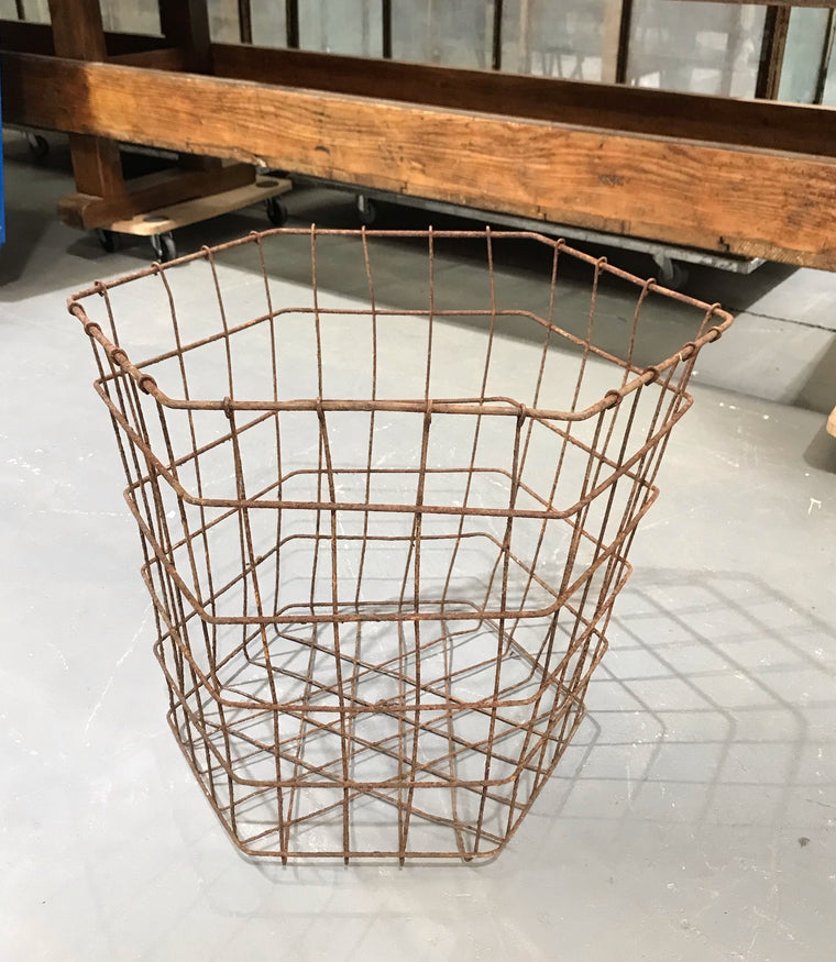 Vintage European  Hexagon Wire Basket Crate  #3763B