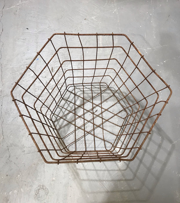 Vintage European  Hexagon Wire Basket Crate  #3763B
