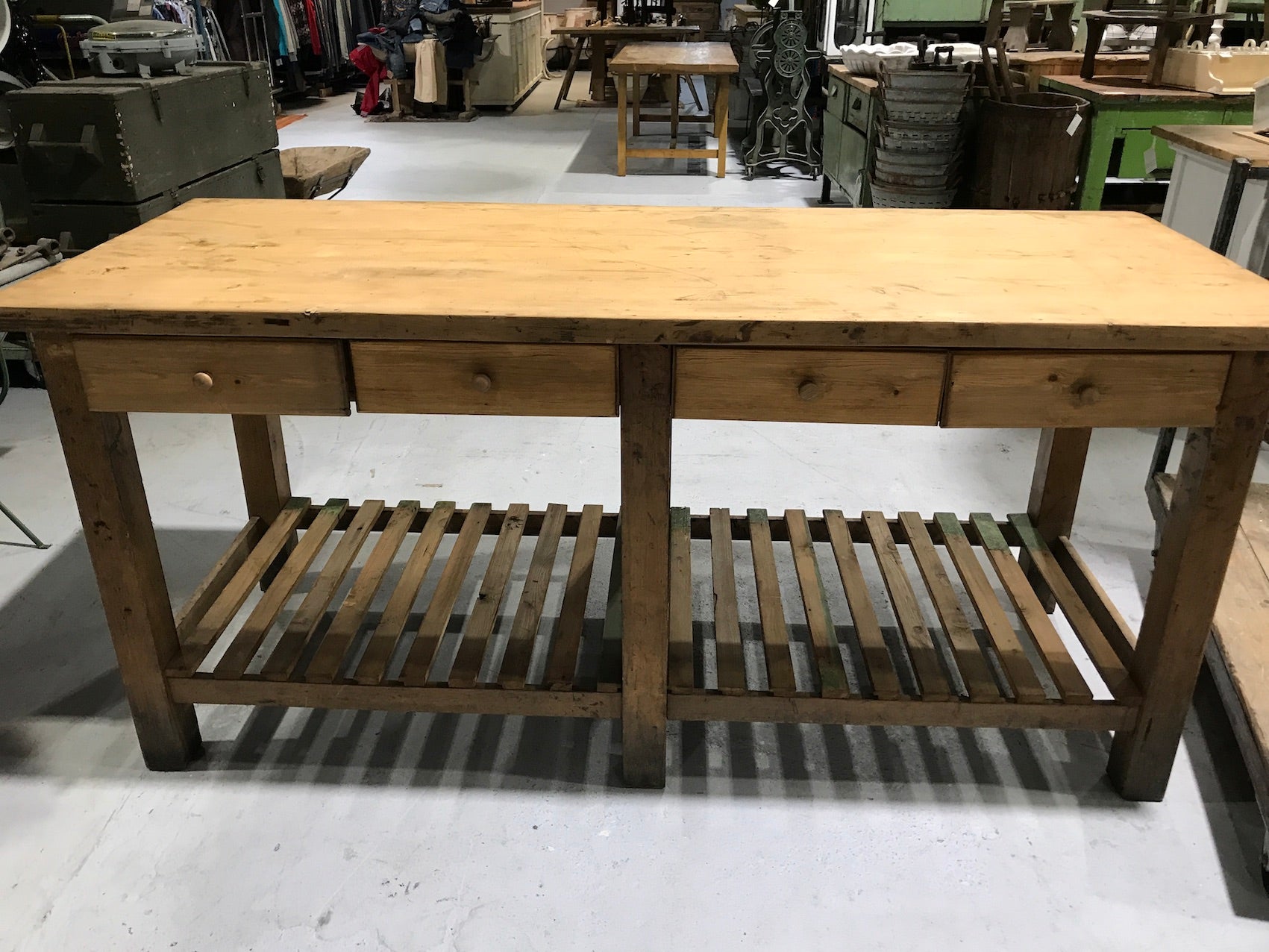 Vintage industrial European workbench kitchen island table counter  #2035 Byron Warehouse