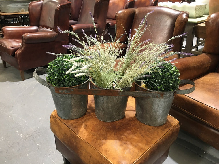 Vintage Galvanised 3 Pot Flower Planter #3263