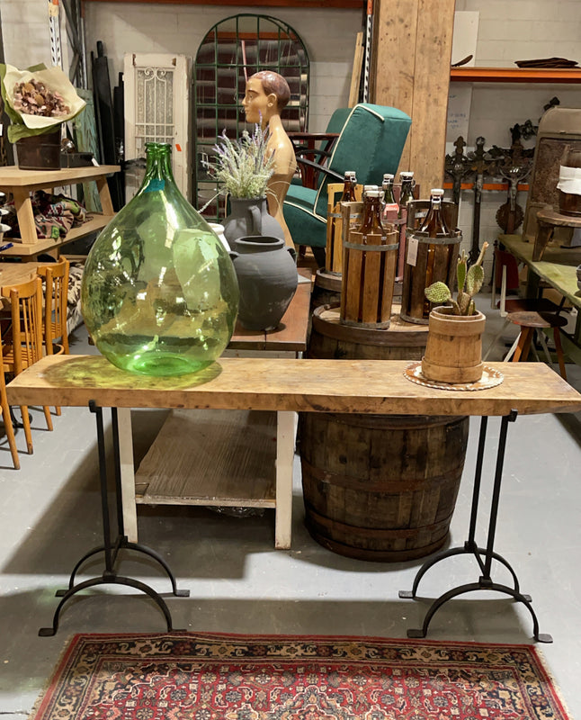 Vintage European Wrought Iron Tresle Hallway Table #3521