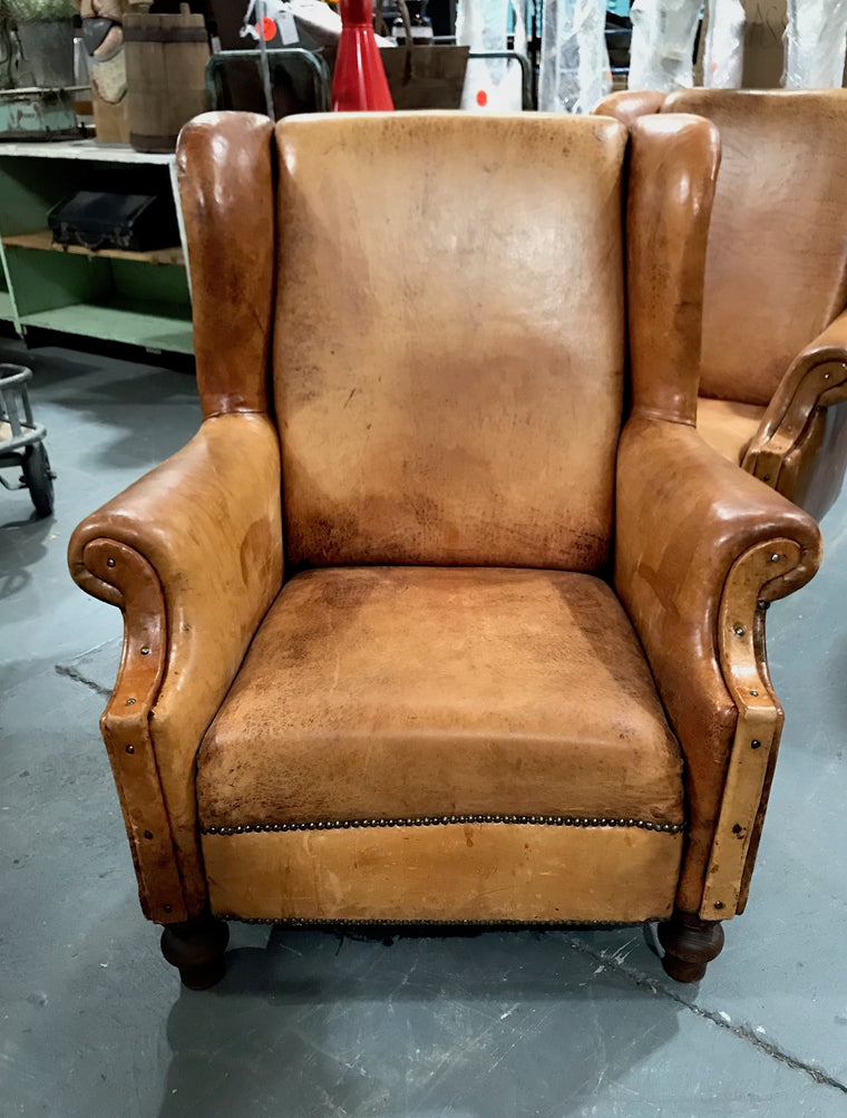Vintage French 1940s Leather Club Chair   #3710a