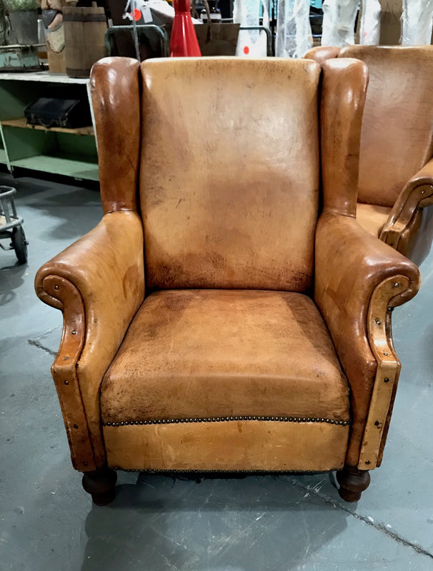 Vintage French 1940s Leather Club Chair   #3710a