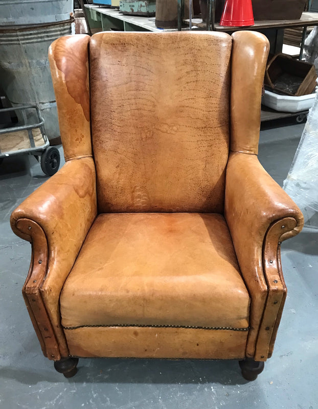 Vintage French 1940s Leather Club Chair   #3710b