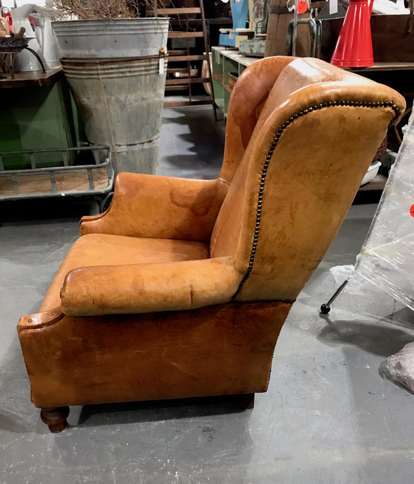 Vintage French 1940s Leather Club Chair   #3710b