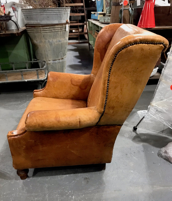 Vintage French 1940s Leather Club Chair   #3710b