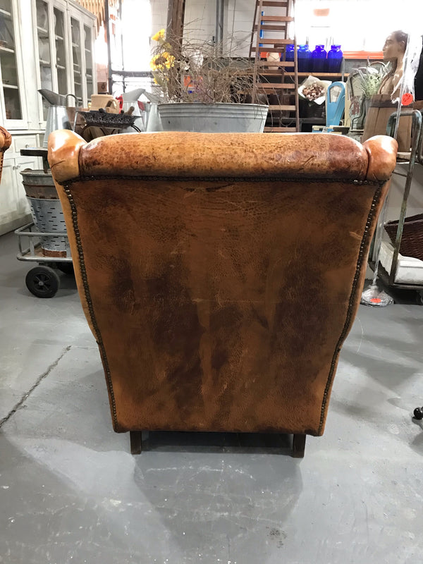 Vintage French 1940s Leather Club Chair   #3710b